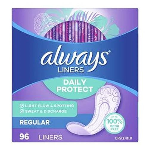 Procter & Gamble - 80804541 - Always Daily Protect Liners, Regular Length, Unscented, 96 Ct - Replaces Gco80332998 - Box/96