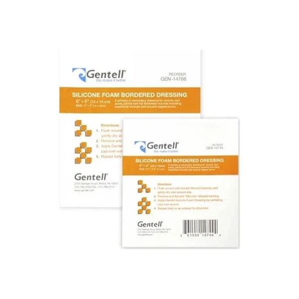 Gentell - Gen-14744 - Silicone Foam Bordered Dressing, 4" X - Box/10