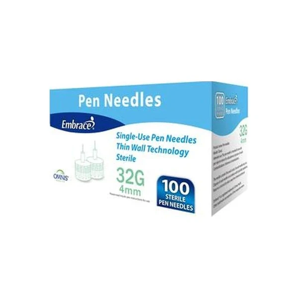 Omnis Health - Embrace - Shn02Mm3204 - Pen Needles, 32G, 4Mm, 100 Ct - Box/100
