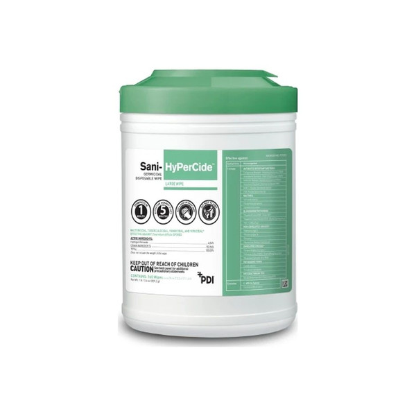 Pdi - Professional Disposables - Sani-Hypercide - P27372 - Germicidal Wipe Large Canister 6" X 6 - 75" Disposable 160 Sheet - Can 12 Cs - Us Only - Case/12