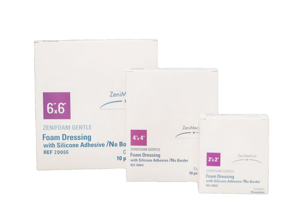 Focus Health Group - 20022 - Zenifoam Gentle Polyurethane Foam Dressing With Silicone Adhesive, 2" X 2". - Box/10