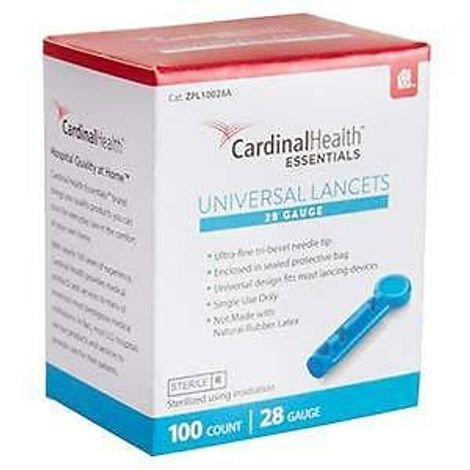 Cardinal Health - L10030A - Med Essentials Universal Lancet 30G (100 Count), Ultra Thin Tri - Bevel Tip Enclosed In A Sealed Bag, Blue, Sterile, Single Use Design Fits Most Lancing Devices . - Box/100