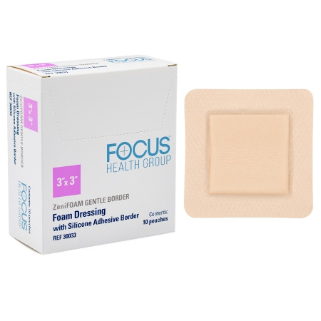 Focus Health Group - 30033 - Dressing, Foam Zenifoam Gentlew/Sil Adh Border 3X3" - Box/1