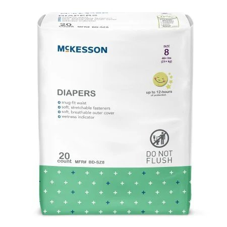 Mckesson - Bdsz8 - Diaper, Baby/Youth Sz8 46+lbs - Bag/20
