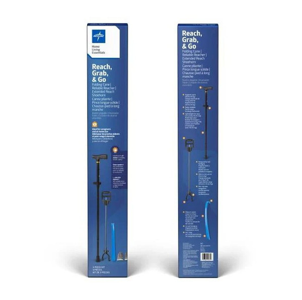 Medline - Dailyaidkit10 - 3 Piece Kit: Cane,Reacher,And Shoehorn - Each