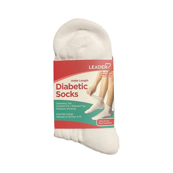 Cardinal Health - 4378147 - Leader Diabetic Socks Ankle White Medium 1 Pair - Package/1
