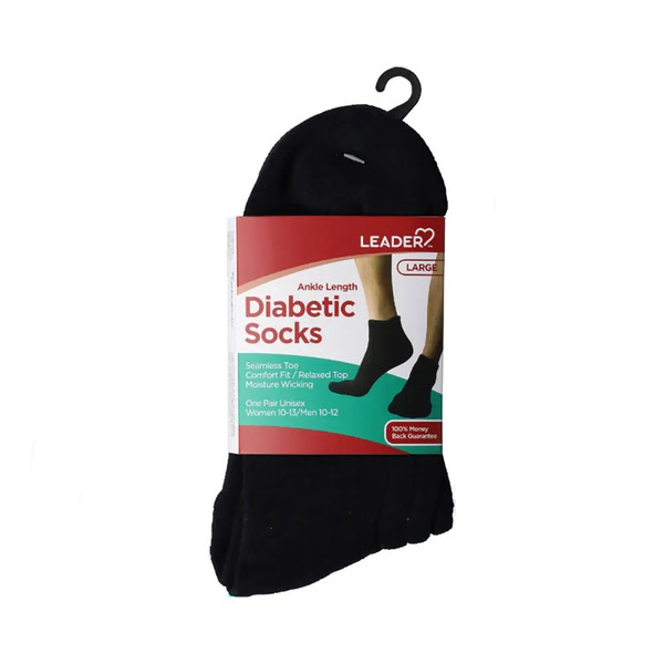 Cardinal Health - 4517090 - Leader Diabetic Socks Ankle Black Large 1 Pair - Package/1