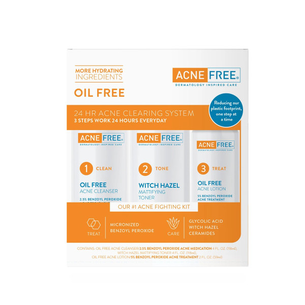 Emerson Healthcare - S3640001 - Acnefree Oil Free 24 Hr Acne Clearing System, 3 Piece Kit - Replaces Emhs3976101 - Each