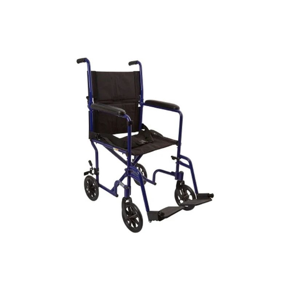 Mckesson - 146-Atc19-Bl - Lightweight Transport Chair Aluminum Frame With Blue Finish 300 Lbs Weight Capacity Fixed Height / Padded Arm Black Upholstery - Each