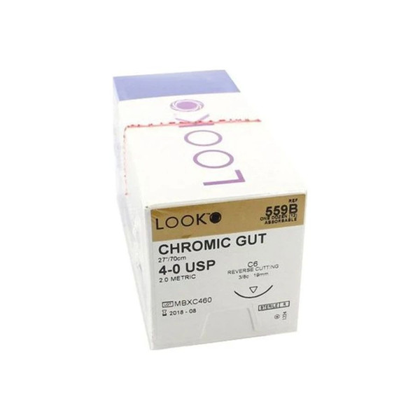 Surgical Specialties - Look - 559B - Absorbable Suture With Needle Chromic Gut C - 6 3/8 Circle Reverse Cutting Size 4 - 0 - Dozen/12