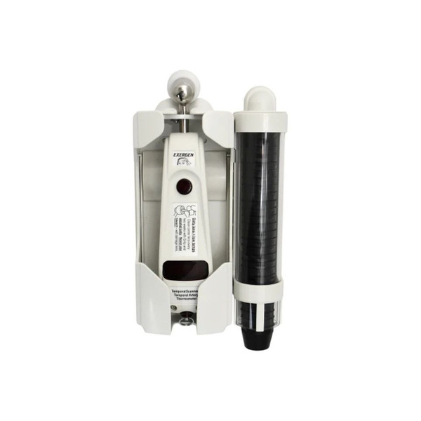 Exergen - 134306 - Keyless Locking Wall Mount Holder Plus Integrated Cap Dispenser Shown With Caps For Tat - 5000 Temporal Thermometer And - Each