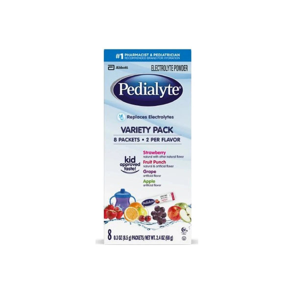 Abbott - Pedialyte Powder Packs - 07007456091 - Oral Electrolyte Solution Fruit Punch / Grape Apple Strawberry Flavor 0.3 Oz. - Carton/8
