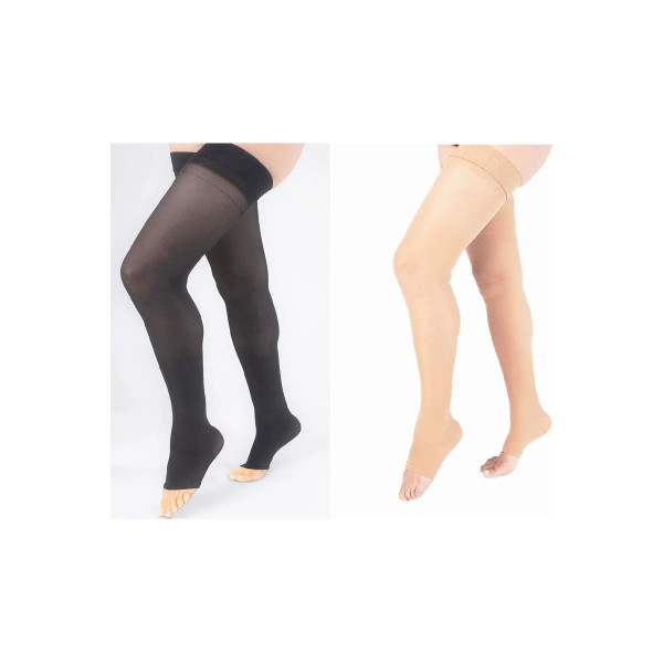 Carolon - Std3713sn1 - Compression Stocking Thigh High Silky Nude Open Toe - Carton/12
