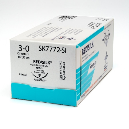 Myco Medical Supplies - Reli Redisilktm - Sk7772M - Suture Silk Blk Br 3 0 18" Mfs2 - BX/12