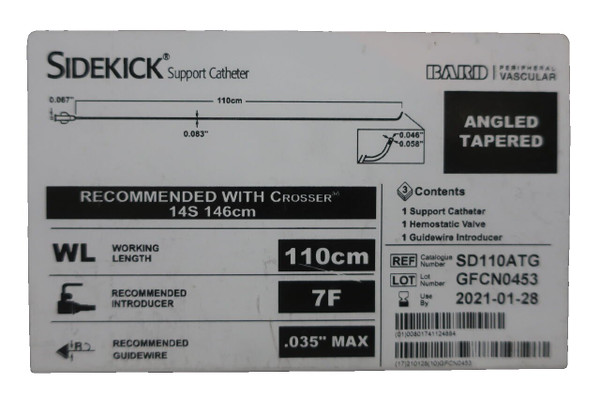 Bard Rochester - SD110ATG - Bard Sidekick Support Catheter Angled Tapered 110Cm 7F - Each