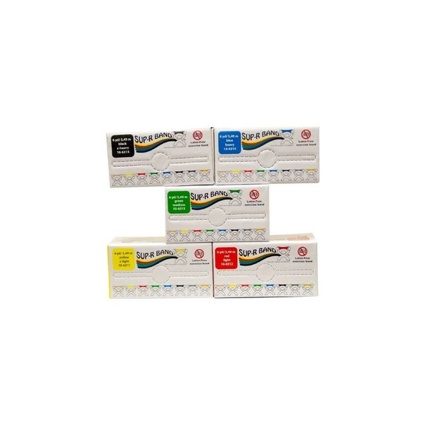 Fabrication Enterprises - The Cuff - 10-6318 - Sup - R Band Latex Free Exercise 6 Yard Roll - 5 - Piece Set (1 Each: Yellow, Red, Green, Blue, Black)