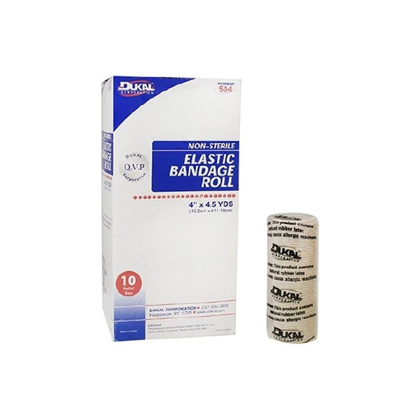 Dukal - 504 - Elastic Bandage 4 Inch X 5 Yard Clip Detached Closure Tan Nonsterile Standard Compression