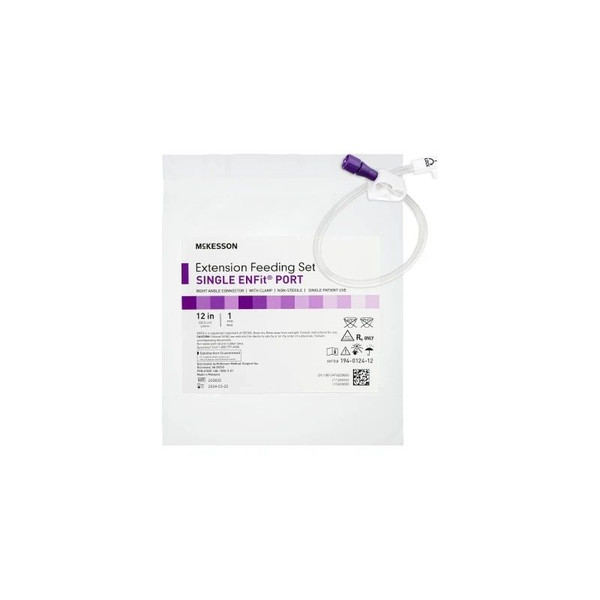 Mckesson - 194-0124-12 - Bolus Enteral Feeding Extension Tube Set Inch Enfit Secure Lock Right Angle Connector And Clamp Nonsterile