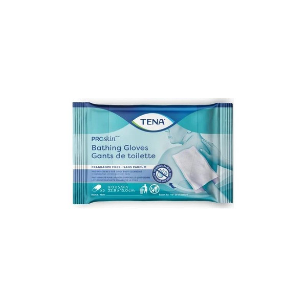 Essity Health & Medical Solutions - Tena Proskin - 54367 - Rinse - Free Bathing Glove Wipe Soft Pack Water / Peg - 8 Dimethicone Unscented 5 Count