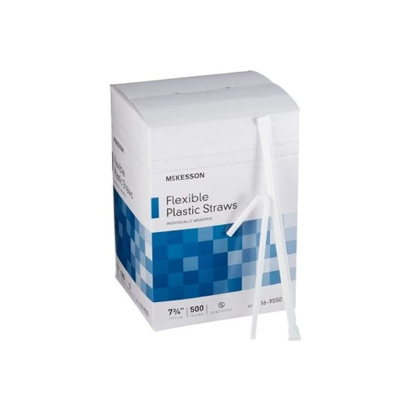 Mckesson - 16-9550 - Flexible Drinking Straw 7 - 3/4 Inch Length White Individually Wrapped