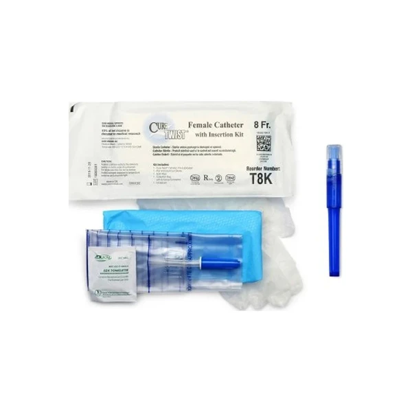 Convatec - Cure Twist - T8K - Catheter Female Straight Tip Prelubricated With Insertion Kit 8 Fr