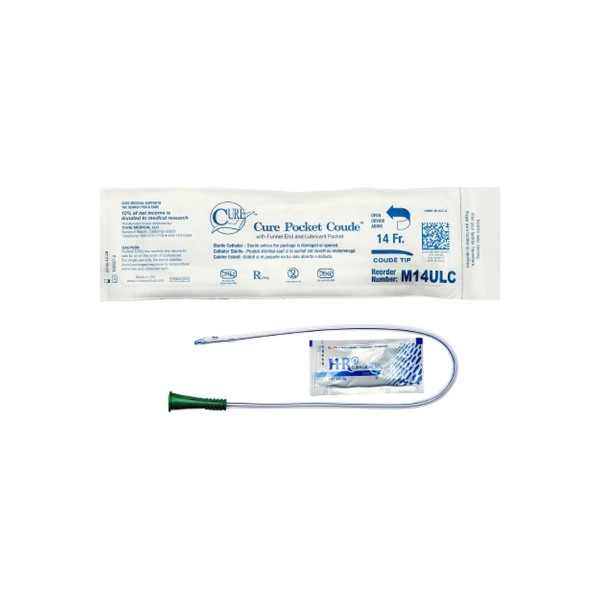 Convatec - Cure Medical - M14Ulc - Male Pocket Coude Tip Catheter With Lubricant Packet 14 Fr 16"