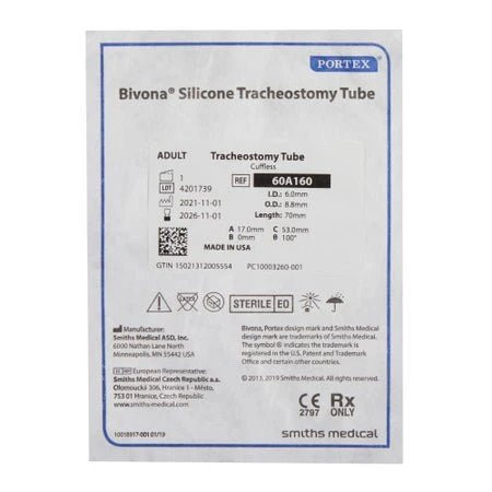 Icu Medical - Bivona - 60Afhxl60 - Fka Smiths Tube, Trach Uncuffed Fixed Xlength 6.0Mm