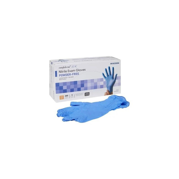 Mckesson - Confiderm - 14-6972C - 3.5C Exam Glove X - Small Nonsterile Nitrile Standard Cuff Length Textured Fingertips Blue Chemo Tested