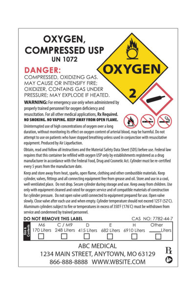 Responsive Respiratory - 180-4130v-0500 - Custom Vinyl Cylinder Label - Oxygen