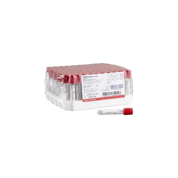 Bd Becton Dickinson - Vacutainer - 367812 - Venous Blood Collection Tube Serum Clot Activator Additive 13 X 75 Mm 4 Ml Red Hemogard Closure Plastic
