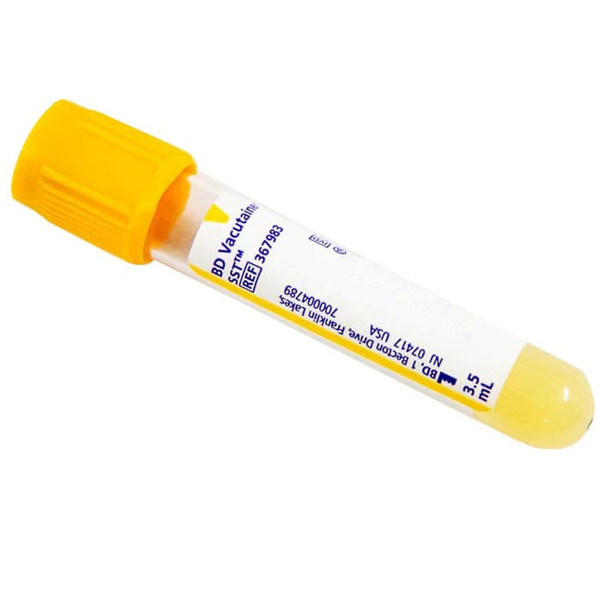Bd Becton Dickinson - Bd Vacutainer Plus - 367983 - Venous Blood Collection Tube Serum Clot Activator Separator Gel Additive 13 X 75 Mm Gold Hemogard Closure Plastic 