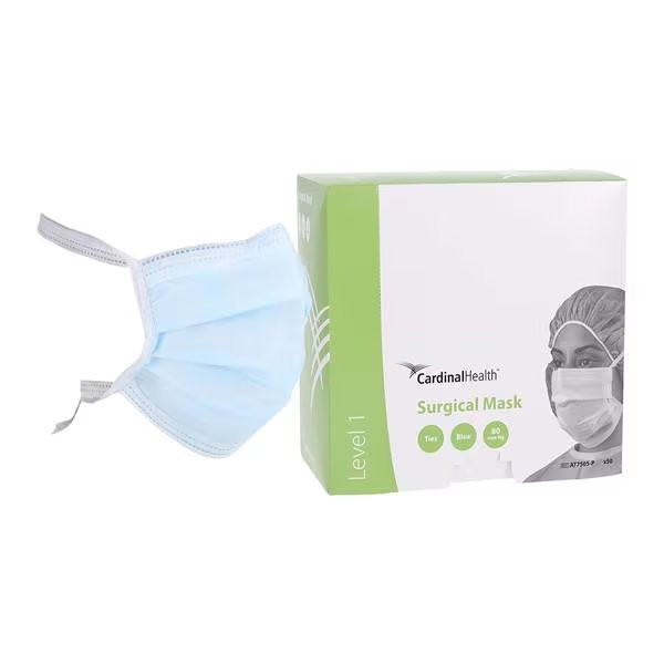 Cardinal Health - At7505-P - Surgical Mask Pleated Tie Closure One Size Fits Most Blue Nonsterile Astm Level 1 Adult