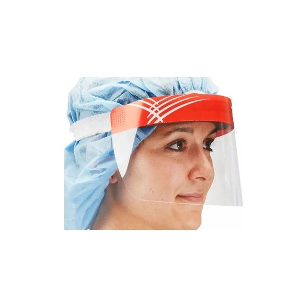 Cardinal Health - F1Shield50 - Med Secure - Gard Anti - Fog Facial Shield With Foam Headband, Full Length, Red One Piece Length Face Treated Coating On Both Sides Optically Clear Single Use.