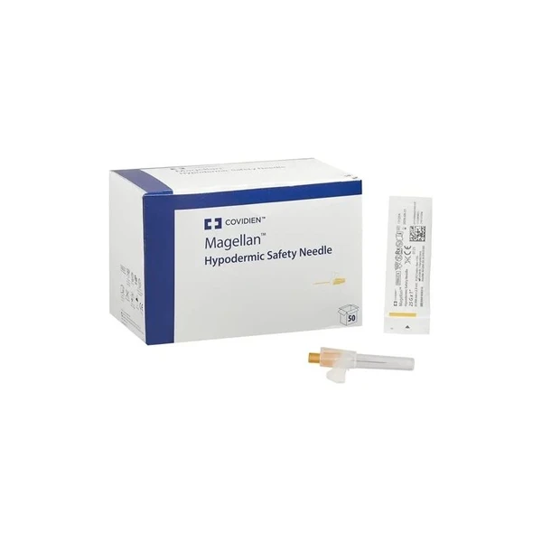 Cardinal Health - Magellan - 8881850515 - Hypodermic Safety Needle, Orange, 25G X 1 - 1/2", Bevel Up, Self - Leveling Needle Sheath, One - Handed Activation, Compatible With Any Standard Luer Lock Syringe.