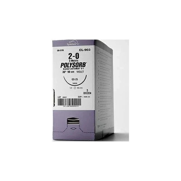 Cardinal Health - Polysorb - Cl-803 - Absorbable Suture With Needle Polyester Gs - 24 1/2 Circle Taper Point Size 1 Braided