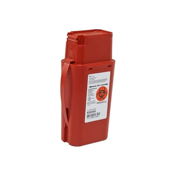 Cardinal Health - Sharpsafety - 8303Sa - Portable Sharps Container Red Base 8 - 3/4 H X 2 - 1/2 D 4 - W Inch Vertical Entry 0.25 Gallon