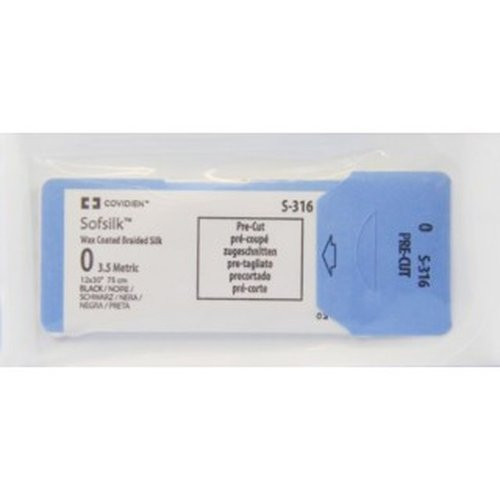 Cardinal Health - Sofsilk - S-316 - Nonabsorbable Suture Without Needle Silk Braided Size 0