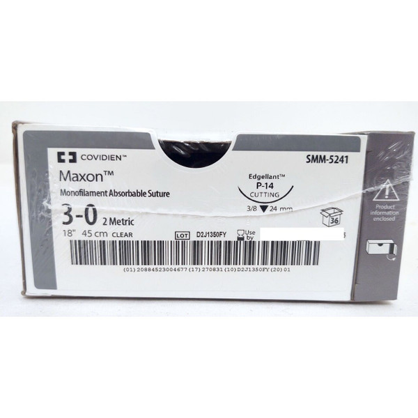 Covidien - Maxon - Smm-5241 - Absorbable Suture With Needle Polyglyconate P - 14 3/8 Circle Precision Reverse Cutting Size 3 - 0 Monofilament