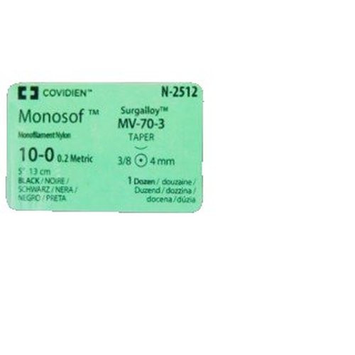 Covidien - Monosof~Dermalon - N-2512 - Nonabsorbable Suture With Needle Nylon Mv - 70 - 3 3/8 Circle Taper Point Size 10 - 0 Monofilament