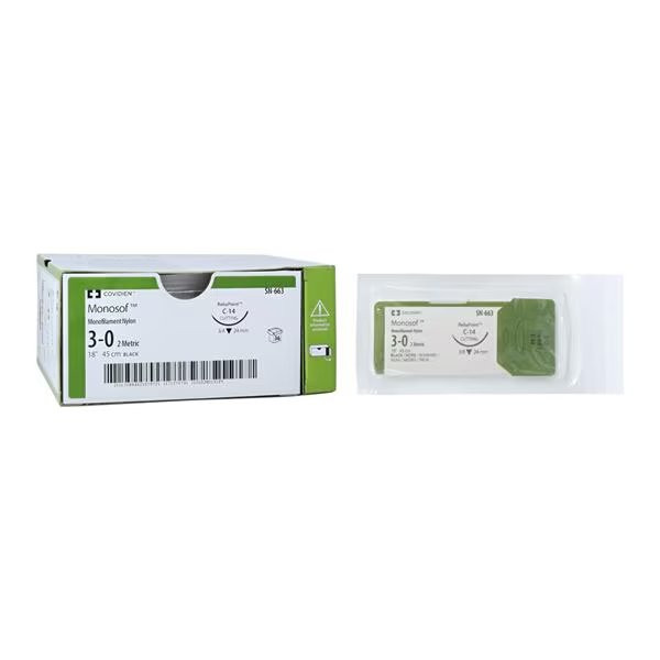 Covidien - Monosof~Dermalon - Sn-663 - Nonabsorbable Suture With Needle Nylon C - 14 3/8 Circle Reverse Cutting Size 3 - 0 Monofilament