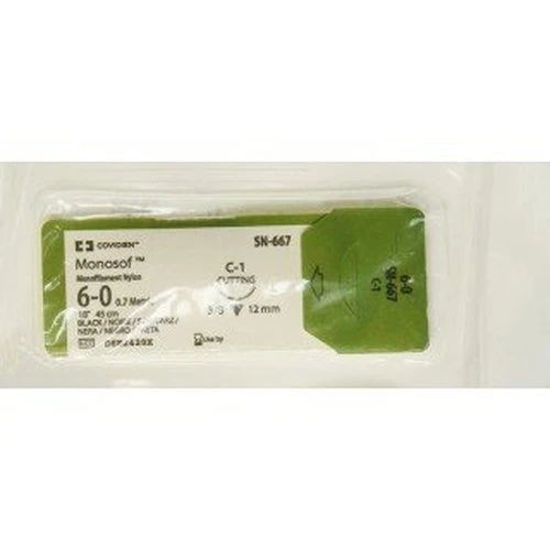Covidien - Monosof~Dermalon - Sn-667 - Nonabsorbable Suture With Needle Nylon C - 1 3/8 Circle Reverse Cutting Size 6 - 0 Monofilament