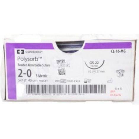 Covidien - Polysorb - Cl829 - Absorbable Suture With Needle Polyester Gs - 22 1/2 Circle Taper Point Size 3 - 0 Braided