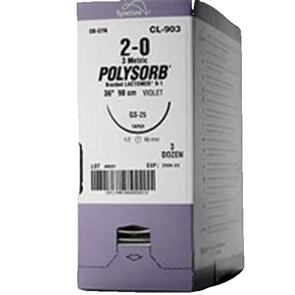 Covidien - Polysorb - Gl-121 - Absorbable Suture With Needle Polyester V - 20 1/2 Circle Taper Point Size 4 - 0 Braided