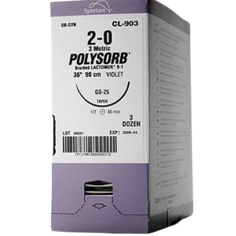 Covidien - Polysorb - L-12 - Absorbable Suture Without Needle Polyester Braided Size 3 - 0