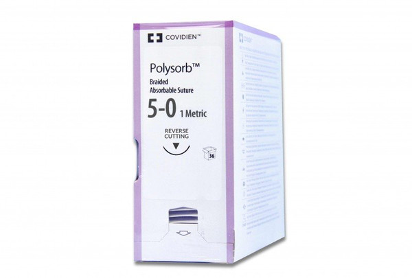 Covidien - Polysorb - Sl-1689 - Absorbable Suture With Needle Polyester P - 10 3/8 Circle Precision Reverse Cutting Size 5 - 0 Braided
