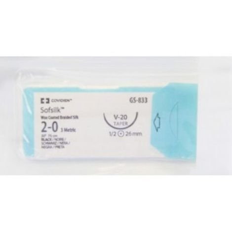 Covidien - Sofsilk - Gs-63-M - Nonabsorbable Suture With Needle Silk V - 20 1/2 Circle Taper Point Size 3 - 0 Braided