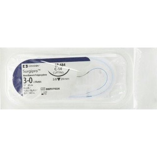 Covidien - Surgipro - Sp-684 - Nonabsorbable Suture With Needle Polypropylene C - 14 3/8 Circle Reverse Cutting Size 3 - 0 Monofilament