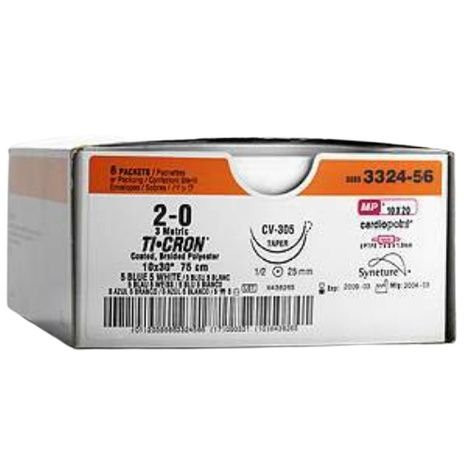 Covidien - Ti-Cron - 88863309-51 - Nonabsorbable Suture With Needle Polyester Gs - 11 1/2 Circle Reverse Cutting Size 2 - 0 Braided