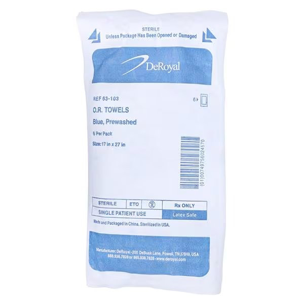 Deroyal - 63-103 - O.R Towel 17 W X 27 L Inch Blue Sterile