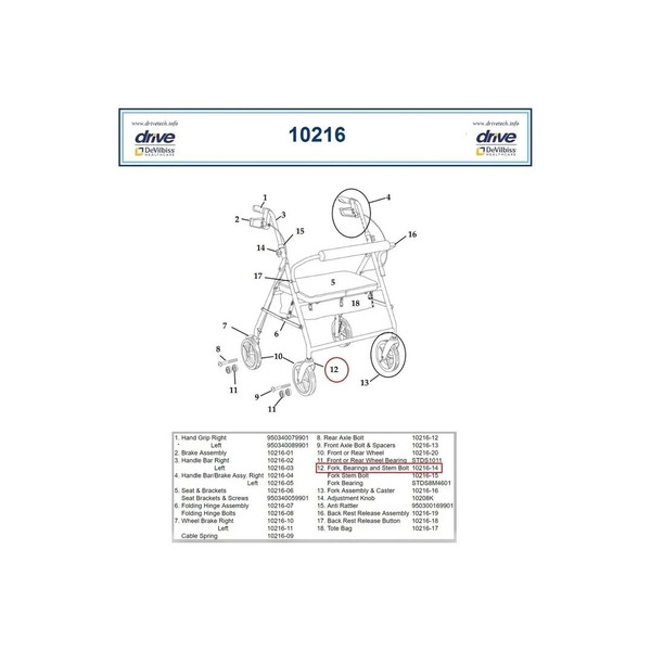 Drive Devilbiss Healthcare - 10216-14 - Medical Fork W/Bearings & Stem Bolt, 10216